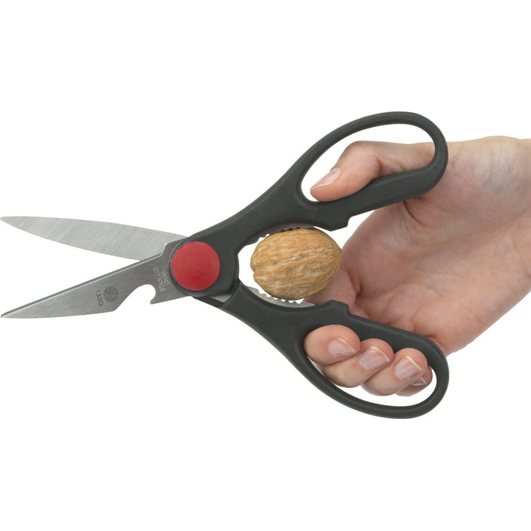 1pc Kitchen Scissors With Walnut Clipper & Bottle Opener