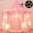 thumbnail image 1 of Tienda de campaña de hadas, castillo de princesa con luces LED, casa de ensueño para niñas para jugar en interiores y exteriores, 55 x 53 pulgadas, color rosa, 1 of 7