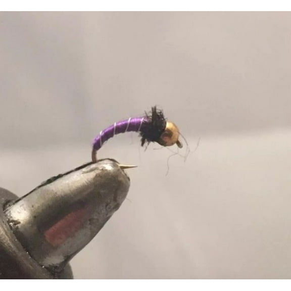 One Dozen (12) - Beadhead Zebra Midge - Purple - Nymph