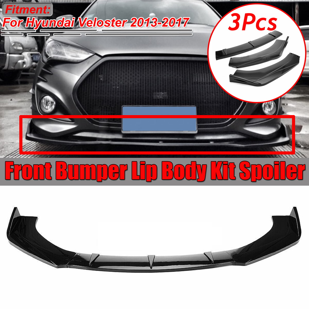 Front Center Lip & Front Cup Wing Splitters for Hyundai Veloster Turbo 13-17 