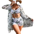 thumbnail image 1 of Traje de baño femenino dividido conjunto de tres piezas cintura alta manga larga Ins Smock Net rojo cruzado traje con cordón, 1 of 5