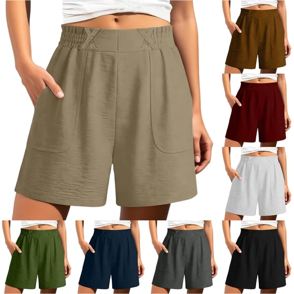 Guitiannn High Waisted Casual Summer Shorts for Elastic Comfort Loose Fit Solid Color Straight Leg Shorts Women's Shorts Athletic Long Chub Rub Shorts for Women Women Athletic Shorts Twill Shorts