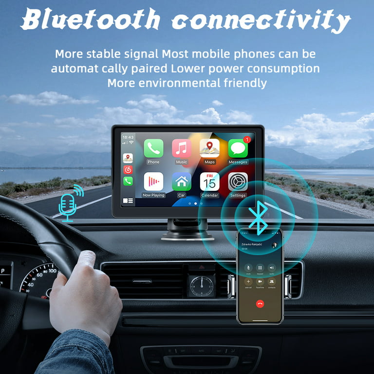 2023 Newest Polarlander Portable Car radio with Apple Carplay and Android  Auto, Wireless Car Stereo 7 IPS Touchscreen with Bluetooth  Hands-Free/Mirror Link/Siri Assistant, Windshield Mounted 