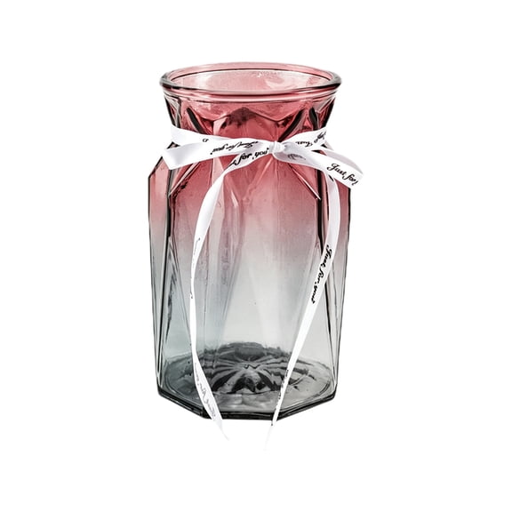 Elegant Colored Glass Vase with Ribbon Decor, Stylish Geometric Design, Perfect for Fresh Flowers, Dried Arrangements, or Hydroponic Plants, Home & Office Decor
