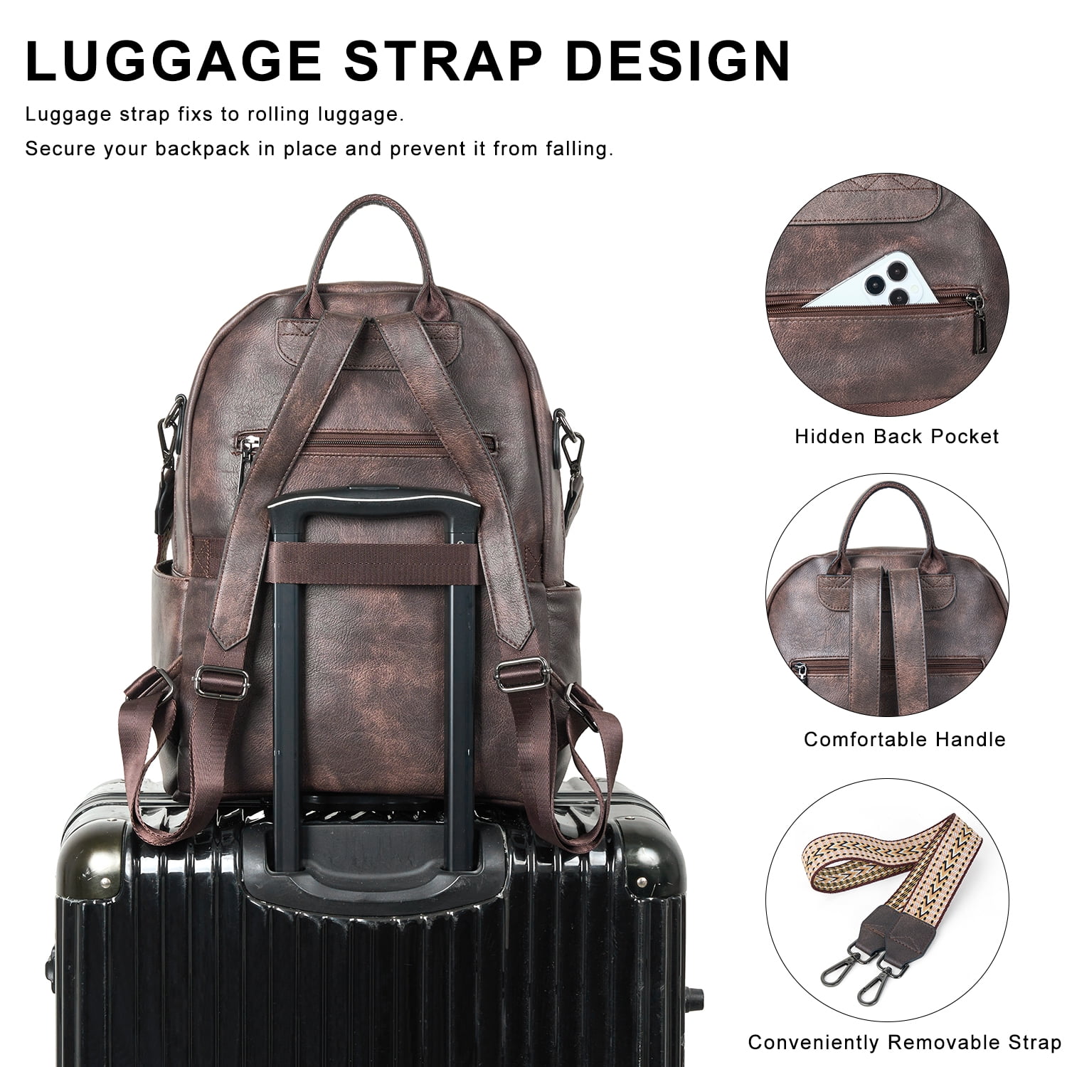 Backpack Purse for Women, Leather Vegan Ladies Fashion Designer Rucksack Convertible Travel Shoulder Bag Teacher College Daypack Work Handbag fits 14" Laptop-Coffee