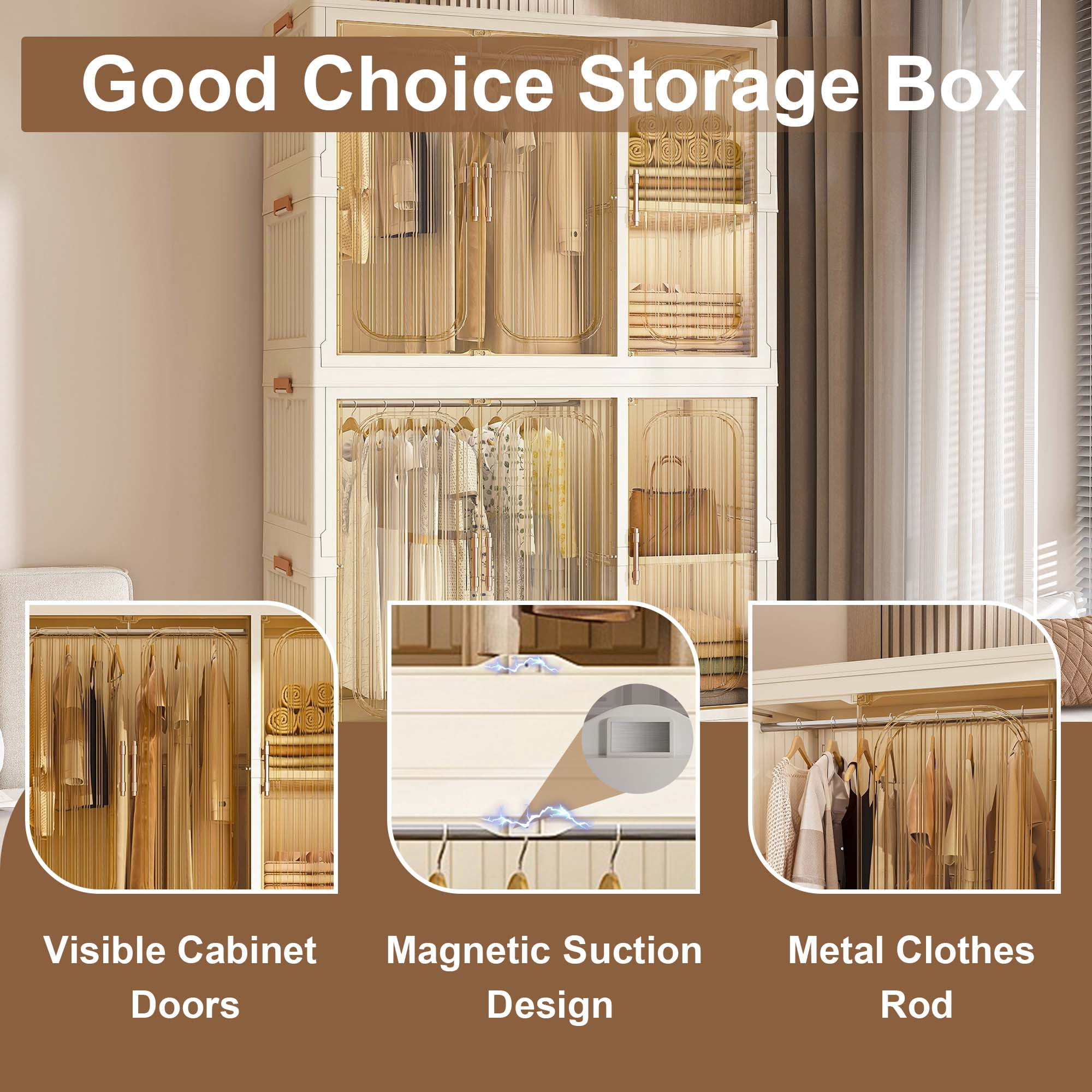 Miniyam 36.22" x 17.72" x 77.1" Includes 6 Hangers – Portable Wardrobe Closet – 9 Magnetic Doors, 9 Cubes, 2 Hanging Rods