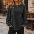 thumbnail image 3 of WULMLEO Women Retro Vintage Wash Sweatshirts Long Sleeve Crewneck Tops Oversized Loose Curved Hem Soft Lightweight Fall Daily Wear Tees Dark Gray M, 3 of 8