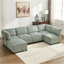 JERFIT U-Shaped 6-Piece Modular Sectional Sofa with Reversible Chaise, Plush Corduroy Fabric, Mint Green Couch for Large Living Room