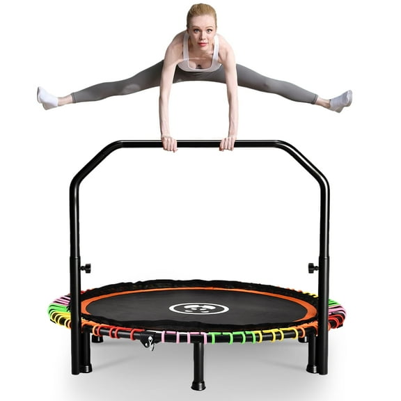 Heromate 550 LBS Foldable Mini Trampoline, 48" Fitness Trampoline with Bungees, U Shape Adjustable Foam Handle, Stable & Quiet Rebounder Trampoline for Adult Indoor/Outdoor Workout