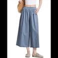 thumbnail image 3 of Pantalones Palazzo de Algodón A Cuadros para Mujer, Cintura Elástica, con Bolsillos, para Verano Azul Marino S, 3 of 8