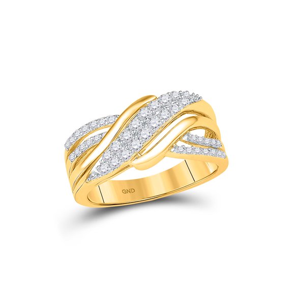 10kt Yellow Gold Womens Round Diamond Crossover Band Ring 1/2 Cttw
