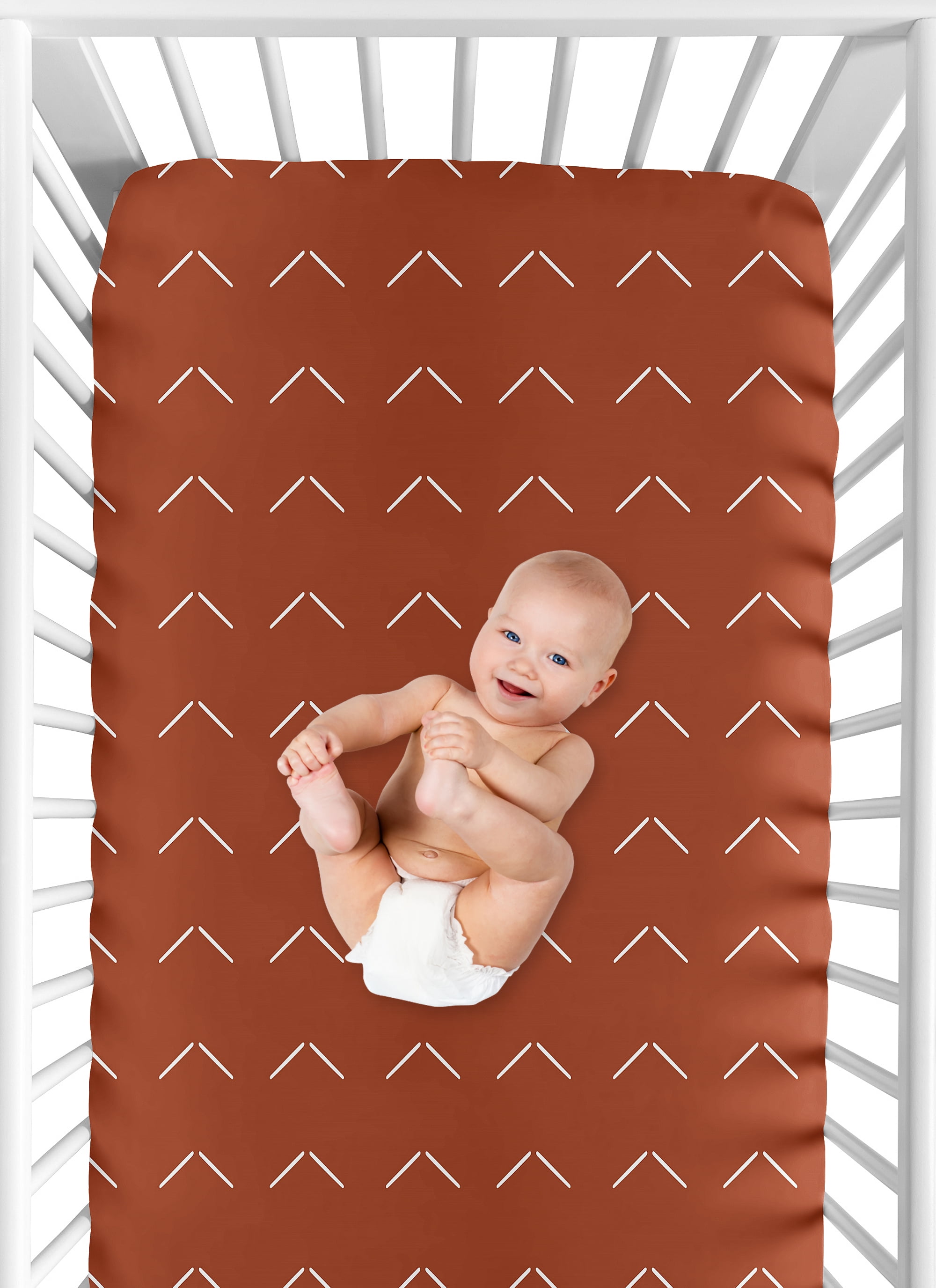 Diamond Tuft Orange Rust Arrow Fitted Crib Sheet by Sweet Jojo Designs