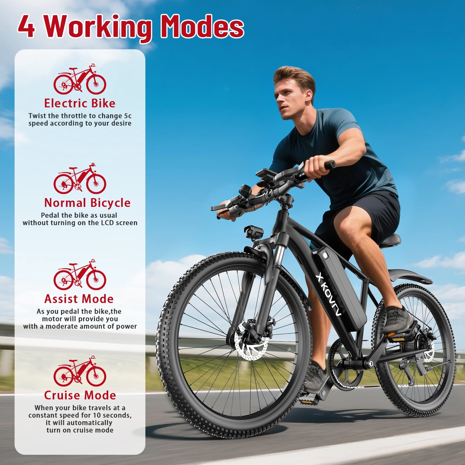 1000W Electric Bike,Moped Ebike 25mph, 36V 13Ah Battery 45 Miles Range Dual Shock & Disc Brakes,Electric Dirt Bike Fat Tires,7 Speed LCD Display,Adults Electric Bike for Mountains