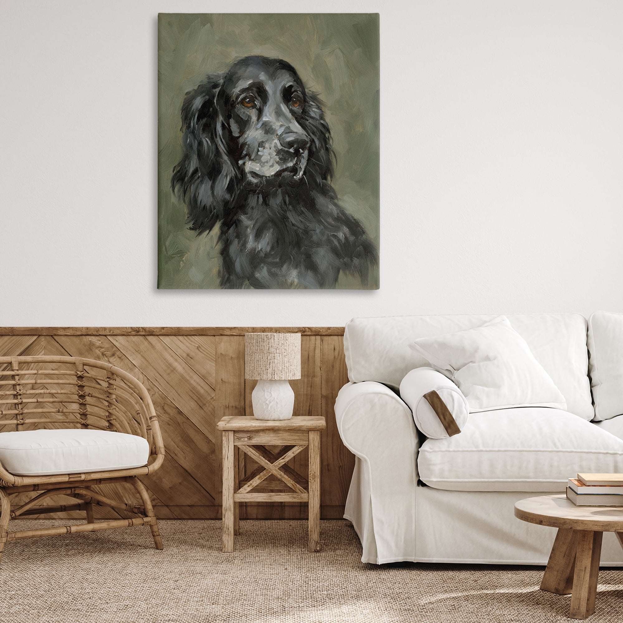 Stupell Industries Black Cocker Spaniel Animals & Insects Painting Gallery Wrapped Canvas Art Print Wall Art, 36 x 48