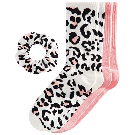 Jenni by Jennifer Moore Womens 2 Pair Crew Socks and Scrunchie Set,9-11