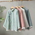 thumbnail image 5 of successthop Vintage T Shirts Women Chinese Ethnic Embroidery Mock Neck Shirt Frog Button Long Sleeve Top Clothes Pink L, 5 of 6