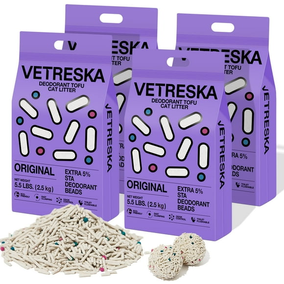 VETRESKA Tofu Cat Litter,Natural Kitty Litter Strong Clumping Flushable Cat Litter Pellets Ultra Absorbent,Odor Control,Dust-Free,Low Tracking Eco-Friendly Tofu Litter,Original(5.5lb&#