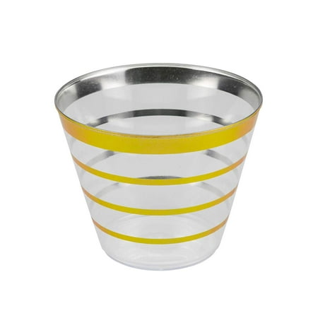 cups lined rim disposable 9oz settings fancy elegant touch golden clear give plastic four pack perfect gold