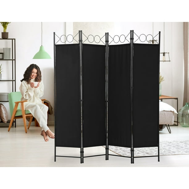 4 Panels 6ft Privacy Screen with Steel Frame, Independent Foldable Room
