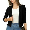 thumbnail image 7 of jtjvou Cropped Cardigan Sweater for Women 3/4 Sleeve Elegant Womens Shrugs Open Front Short Cardigans for Dresses Black L, 7 of 7