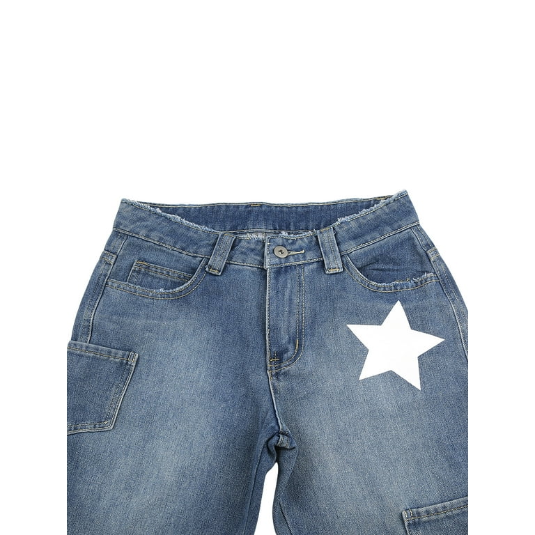 y2k Jeans for Women Graphic Star Print Low Waist Flared y2k Jeans for Women Graphic Star Print Low Waist Flared
