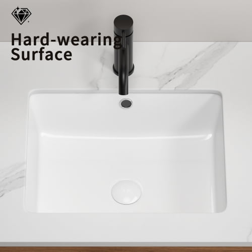 Rectangular Undermount Bathroom Sink, White Ceramic Lavatory Vanity Basin, With Overflow, High-Temp Fired, Cutting Template Included
