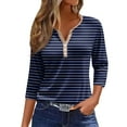 thumbnail image 2 of Womens Tops 3/4 Sleeve Henley Striped Button Down Shirts Three Quarter Length Summer T Shirts Women's Blouses, 2 of 5