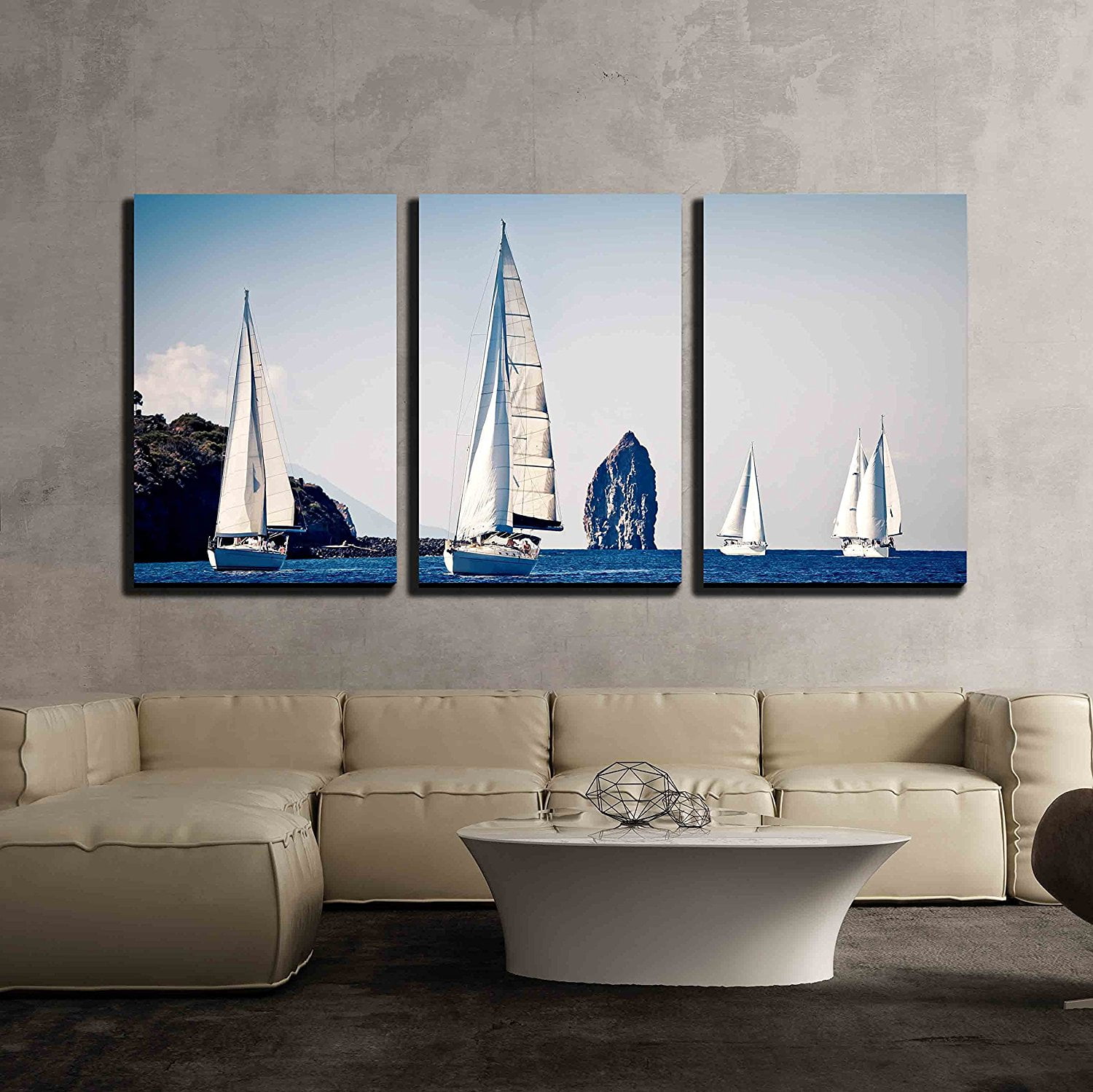 wall26 3 Piece Canvas Wall Art Sailing Ship Yachts with White Sails