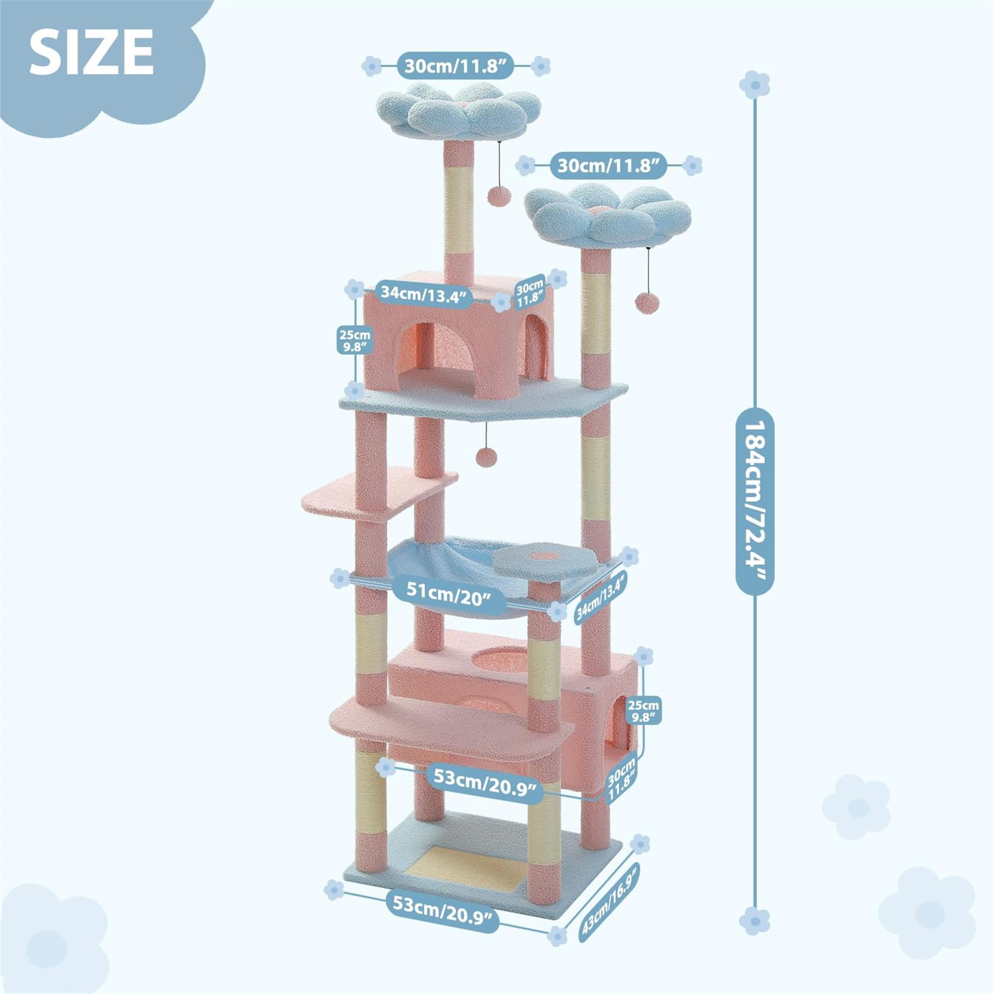 Pefilos 72" Cat Tree Tower for Large Cats, Indoor Cat Condo with Sisal-Covered Scratching Posts and Pads, 2 Padded Perch, Blue Pefilos 72" Cat Tree Tower for Large Cats, Indoor Cat Condo with Sisal-Covered Scratching Posts and Pads, 2 Padded Perch, Blue