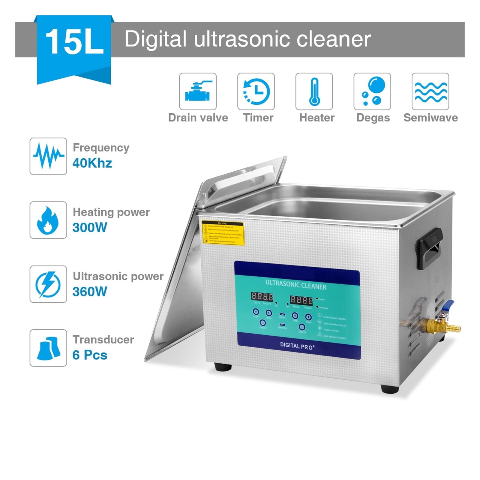 360W Ultra Cleaner With Digital Time , 15L Professional 40kHz Retainer Denture And Jewelry Cleaner Home Appliances