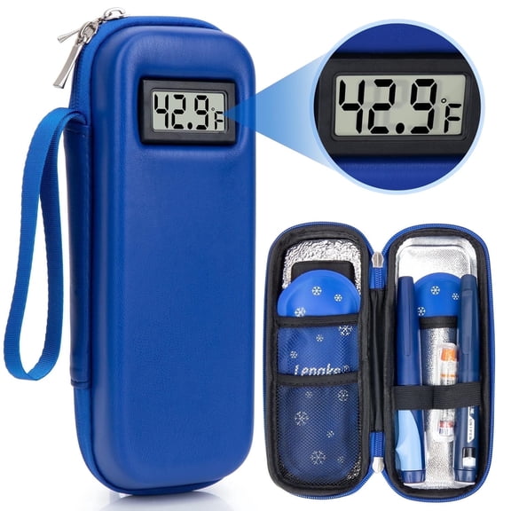 SUNMON Insulin Cooler Travel Case TSA Approved, Temperature Display Diabetic Travel Case, Portable Insulin Pen Cooler Travel Case Medical Bags for Ice pack (Blue)