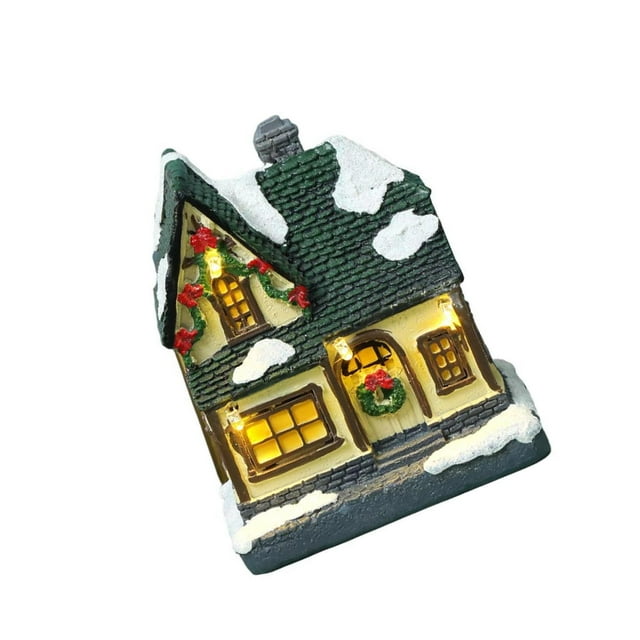 Christmas Mini LED House Illuminated Atmosphere Figurines for Xmas Christmas Village House LED Decor B