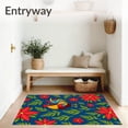 thumbnail image 3 of ODIKA 5'x7' Machine Washable Non-Slip Area Rug, Festive Rooster Artistry with Evergreen Branches and Berry Accents High Traffic Rug, Blue, 731816, 3 of 7
