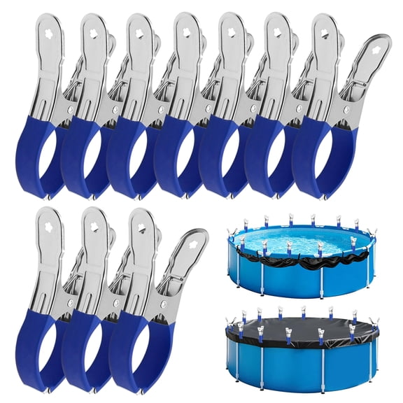 10 Pack Heavy Duty Stainless Steel Clothes Clips, 4.7 Inch Large Round Head Clothes Pins with Anti Slip Gasket, Metal Laundry Towel Clips for Pool Cover, Beach Chair, Clothesline, Towel and Bedding