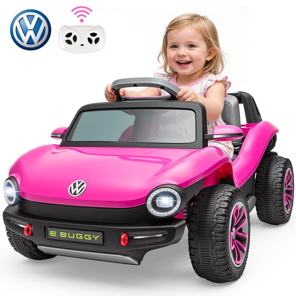 iRerts 12V Ride on Toys, Licensed Volkswagen Beetle Powered Ride on Cars with Remote Control, Bluetooth, USB Port, Music, Rear Storage, Electric Cars for Kids Boys Girls Ages 3-6, Pink