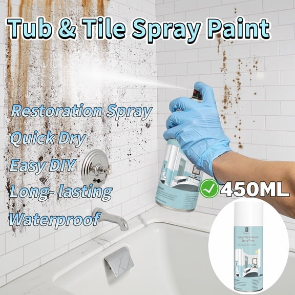 Tub & Tile Refinishing Spray Paint, 450ml(white), Quick‑Dry DIY Paint for Bathroom Tub, Tile, Sink & Countertop Resurfacing