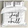 thumbnail image 1 of Just Chill Duvet Cover Set Queen Size, Simple and Hand Drawn Cursive Typography Symbolizing Relaxation Vacation, 3 Piece Bedding Set with 2 Pillow Shams, Dark Grey White, by Ambesonne, 1 of 3