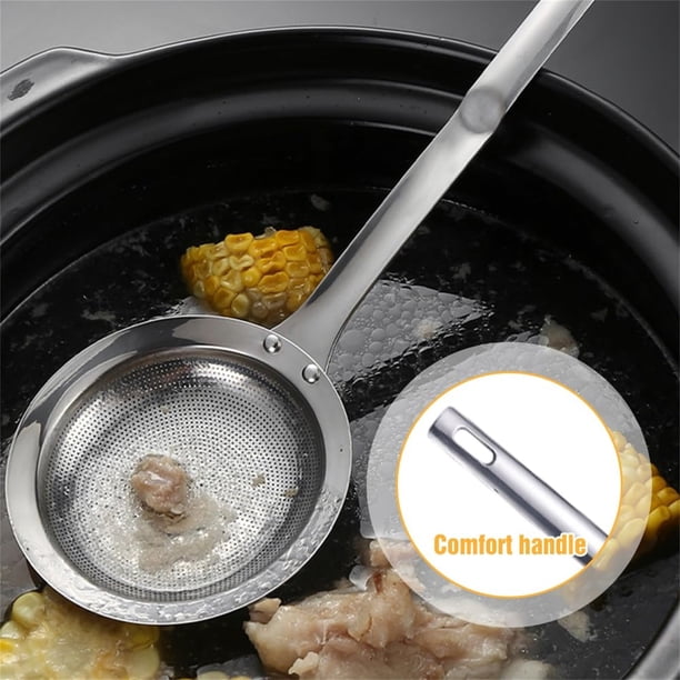 Fine Mesh Stainless Steel Strainer - Kitchen Skimmer Spoon With Long Handle For Filtering Oil, Grease & Foam