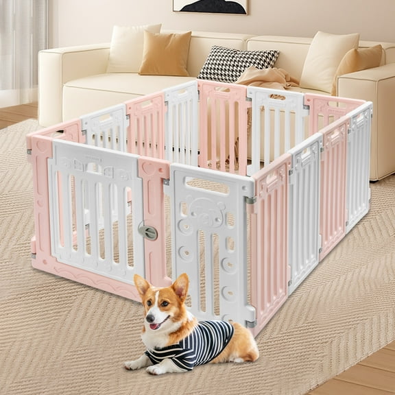 11 Panels Snap-in  Pet Dog Fence Playpen Pet Safety Fence for Balconies Entrances Hallways Stairs or Doorways