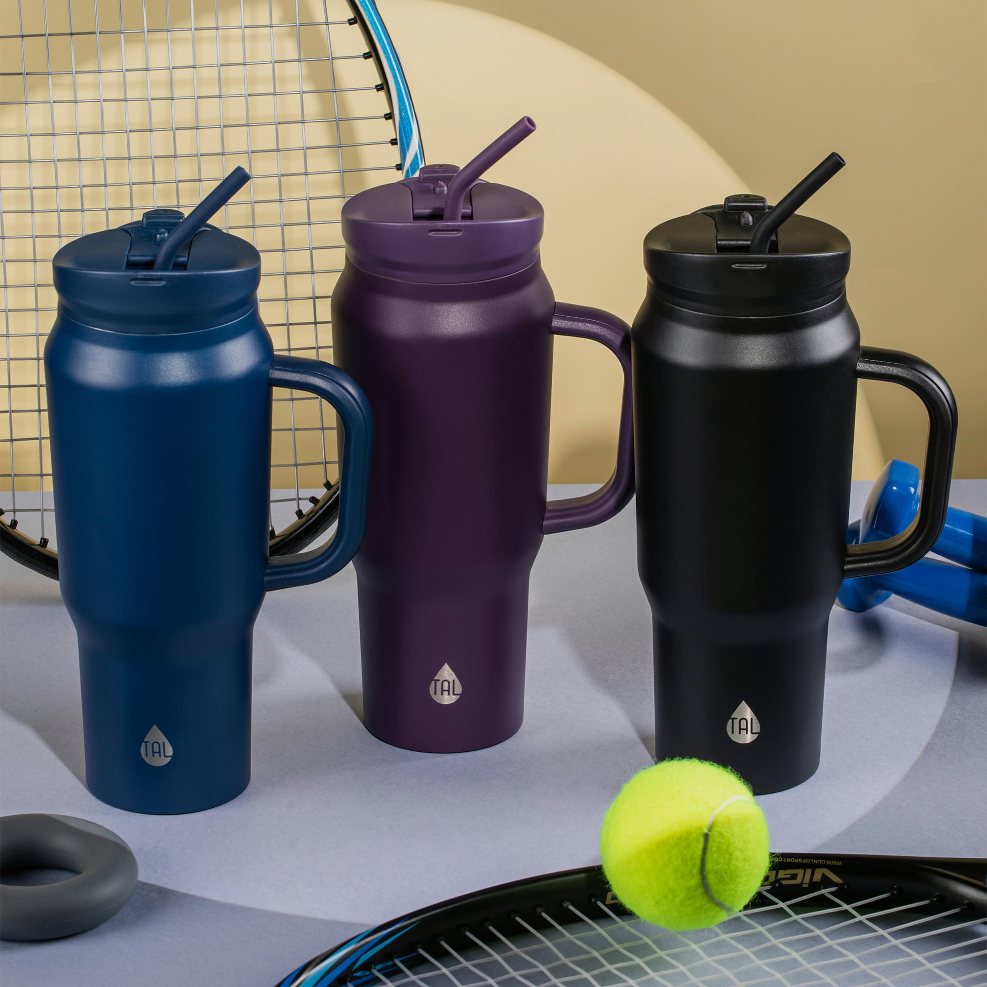 TAL Stainless Steel Basin Travel Mug with Silicone Straw 30 oz, Purple