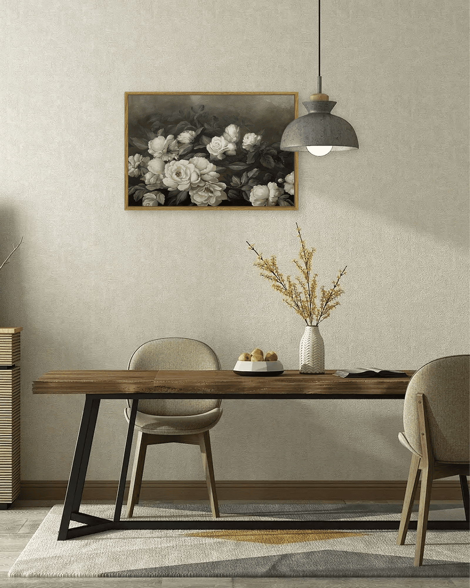 Drsoum Framed 24x36in Floral Canvas Wall Art Vintage Classical Painting Retro Flower Room Decor for Dining Room Bedroom Hallway - Natural Framed