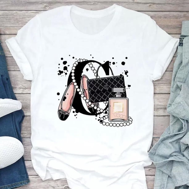 Women's T Shirt Summer Fashion Girl Bag Printed Ladies T-shirt Casual Short Sleeve Female Clothing Top Tee White T-shirt Womenswear Tshirt