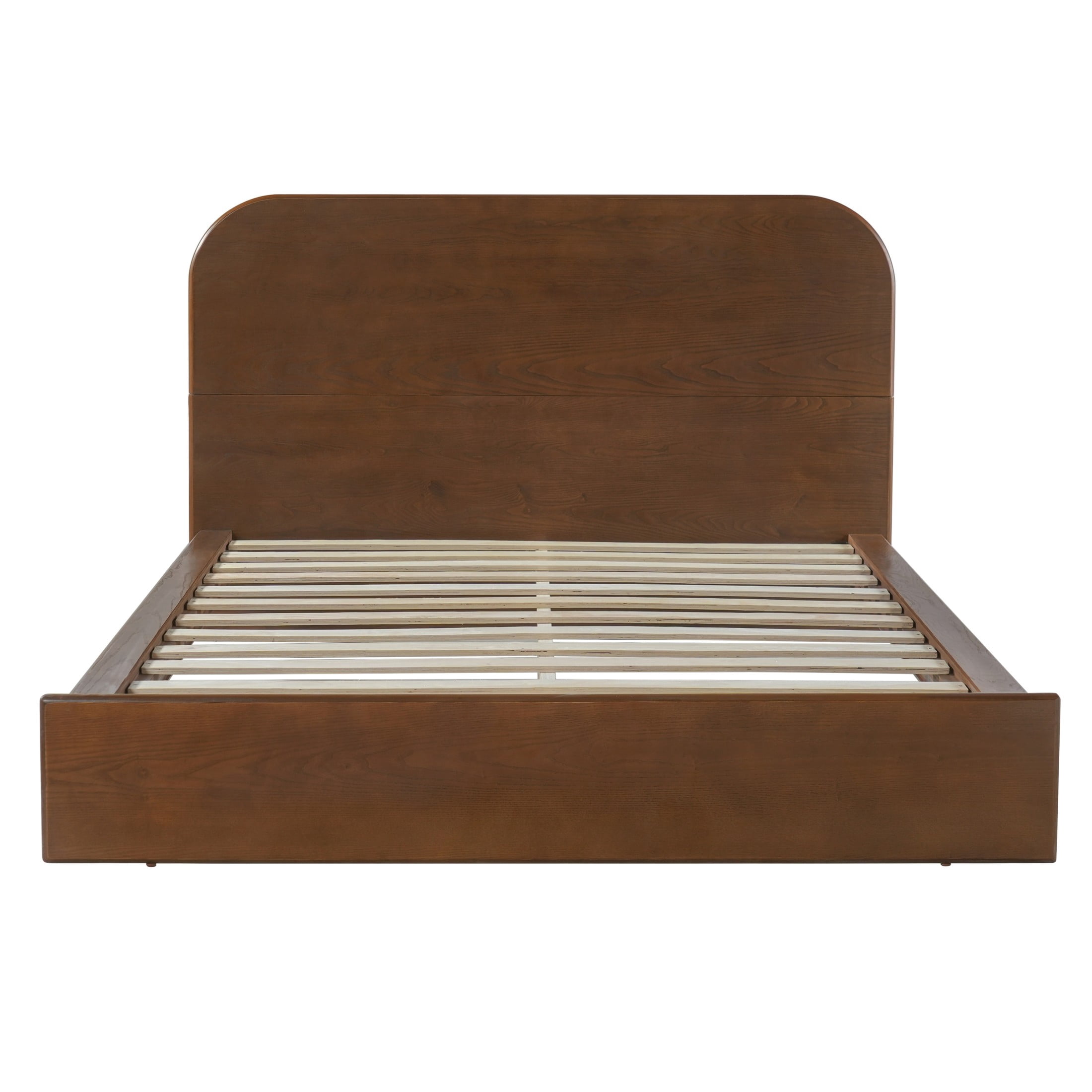 Christopher Knight Home Queen Modern Platform Bed, Rounded Headboard, Low Profile Wood Frame, Walnut