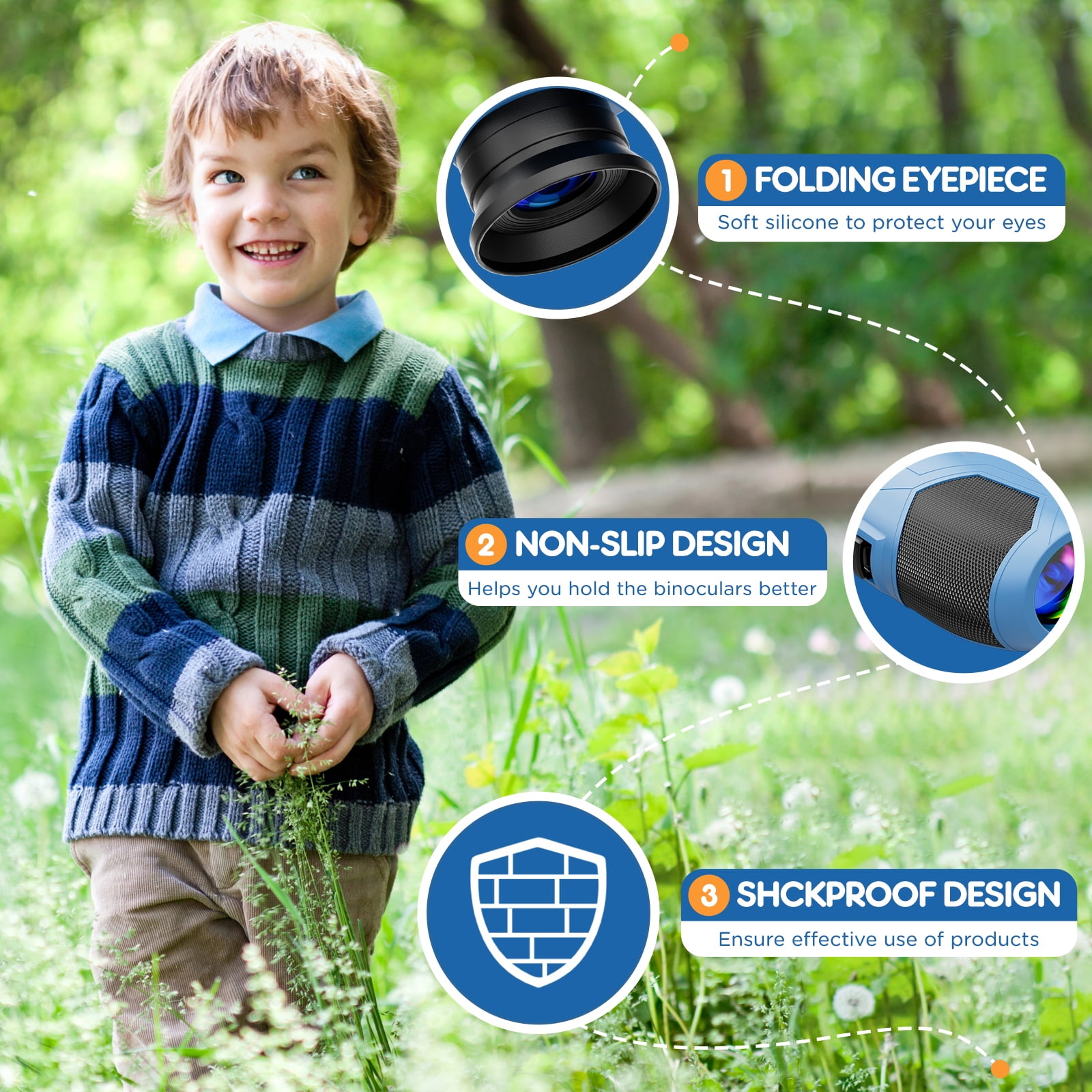 BNISE 10x25 Compact Binoculars for Adults and Kids- Small Binoculars for Travel Bird Watching Waterproof/Easy Focus/High Powered/ Low Light Vision-Blue