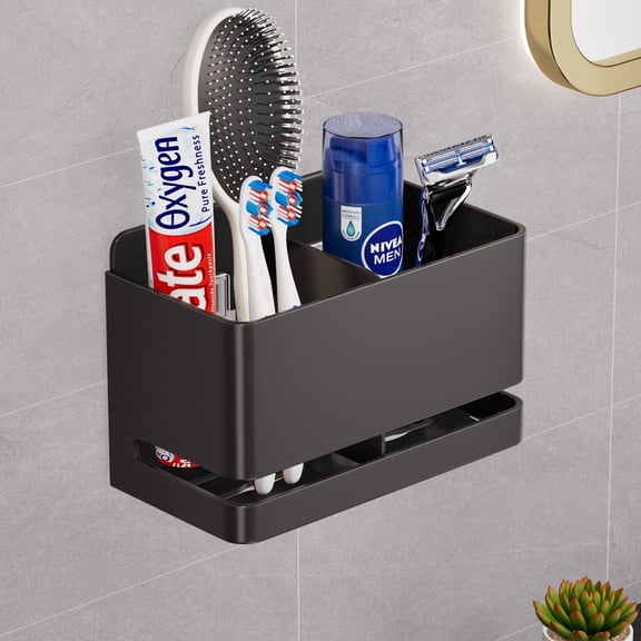 YESENT Aluminum Electric Toothbrush Holder - Bathroom Wall Mounted Toothbrush Holder (Black, Double slot)