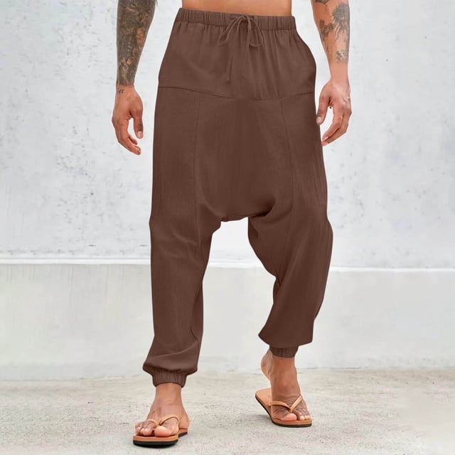 Pantalones largos para hombre, pantalones casuales de color sólido, pantalones de gama baja, pantalones Harun, pantalones de corsé con cintura elástica, pantalones de algodón para hombre