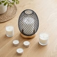 thumbnail image 6 of VAIFTILNO Stylish Candle Holder, 6.3in Clean Iron Cage Candle Stand Aroma Lamp Decor with Elongated Lampshade, Wood Base, for Tabletop, Home (Black), 6 of 7