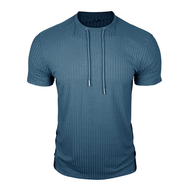 Mens Casual Manga Corta Botón Abajo Camisas Cuello Redondo Sólida Camisa de Parche para Al Aire Libre, Casual, Uso Diario