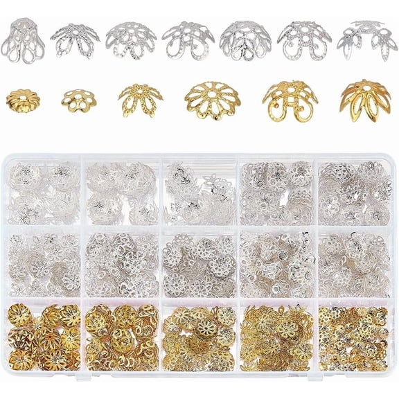 715Pcs Flower Bead Cap 13 Style Metal Flower Bead End Cap Floral End Spacer Floral Filigree for DIY handcrafting