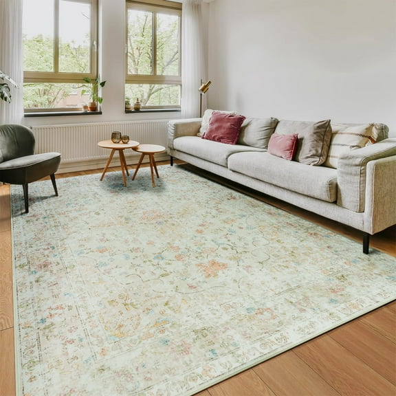 Ultrug Vintage Floral Print Rugs Soft Carpet Retro Area Rug for Living Room Bedroom Home Decor,5'x7',Beige